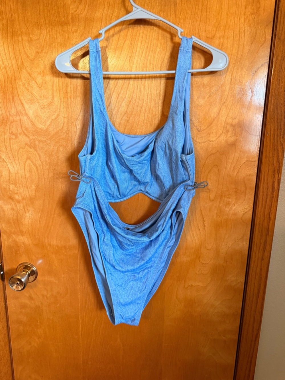 PINK Light Blue One-Piece Swimsuit with Scoop Neck